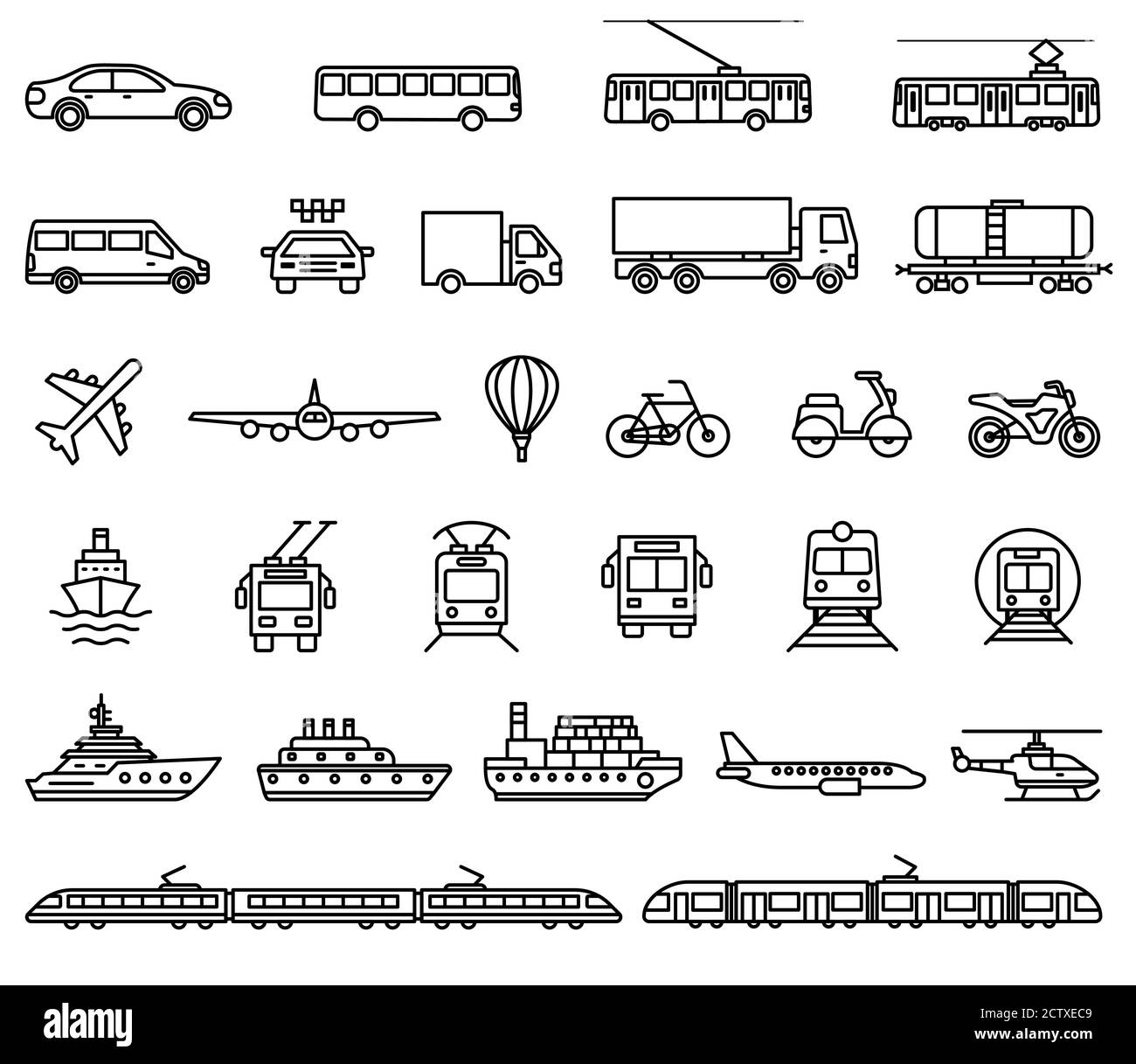 Transport icons. Vector isolated outline illustrations collection Stock Vector