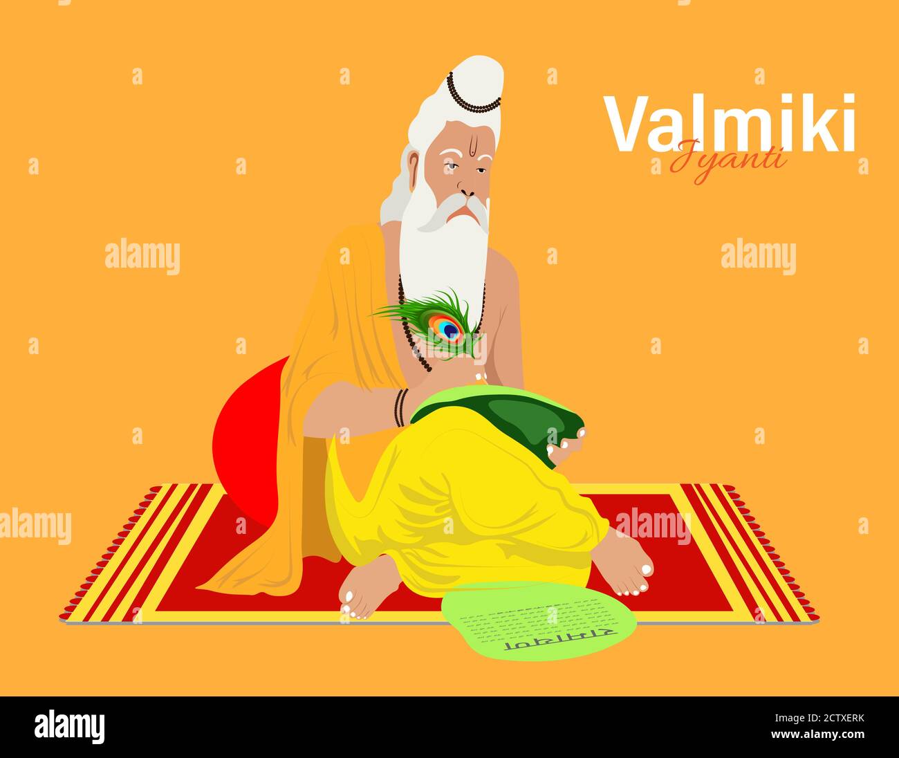 Ramanya text written in hindi which means Epic book of ramayana. Vector Illustration of Valmiki Jayanti, A mythological peot of Ramayana. banner or po Stock Vector