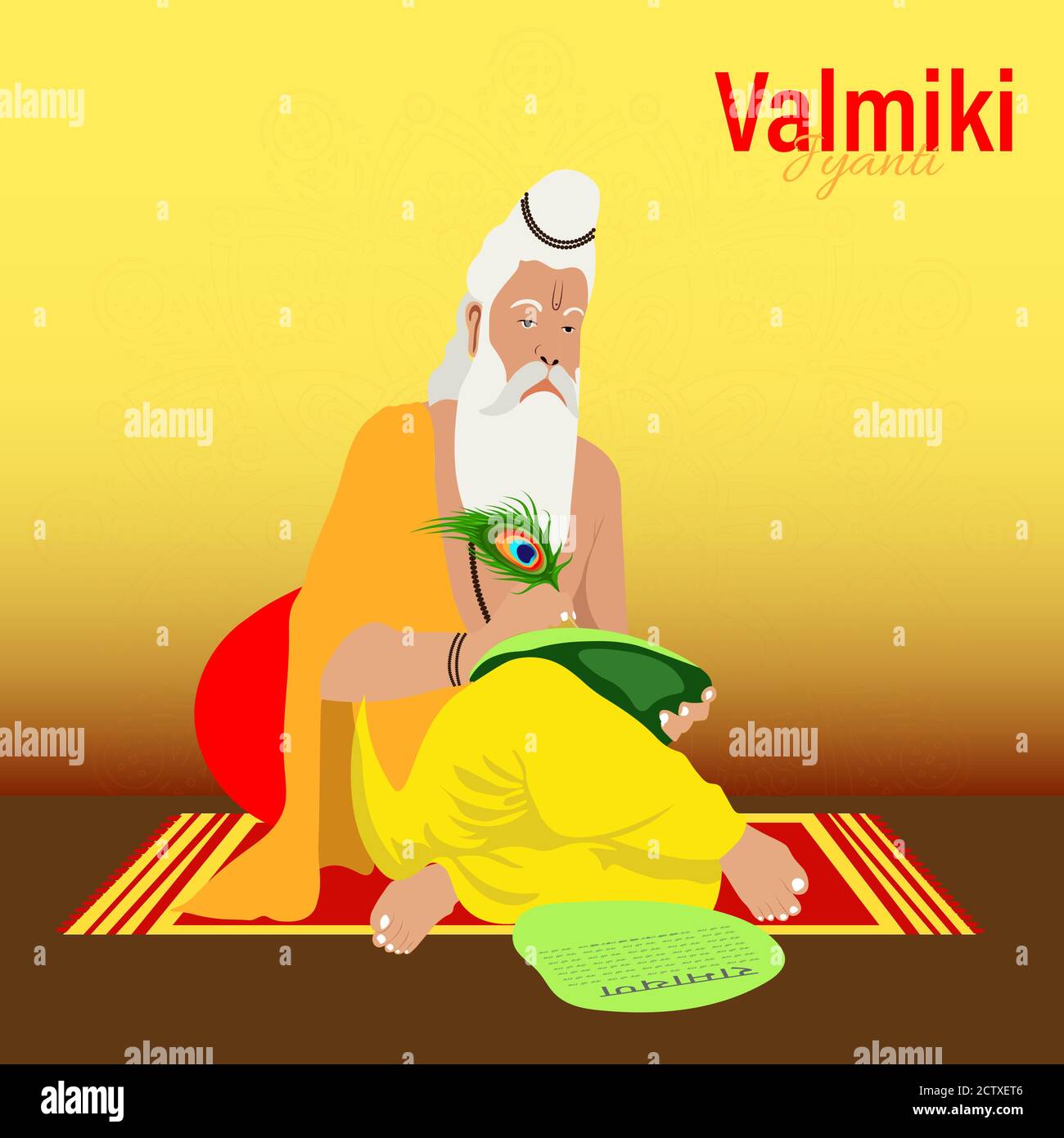 Ramanya text written in hindi which means Epic book of ramayana. Vector Illustration of Valmiki Jayanti, A mythological peot of Ramayana. banner or po Stock Vector