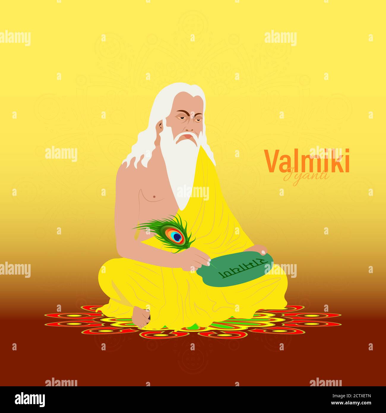 Ramanya text written in hindi which means Epic book of ramayana. Vector Illustration of Valmiki Jayanti, A mythological peot of Ramayana. banner or po Stock Vector