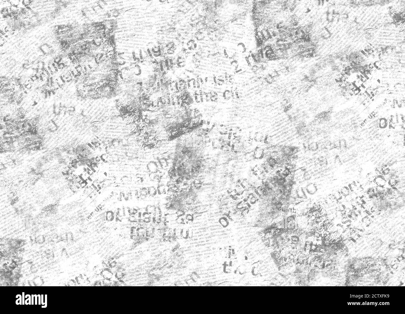 Old grunge newspaper collage horizontal texture. Unreadable vintage news paper pattern. Scratched paper textured page. Gray white newsprint background Stock Photo