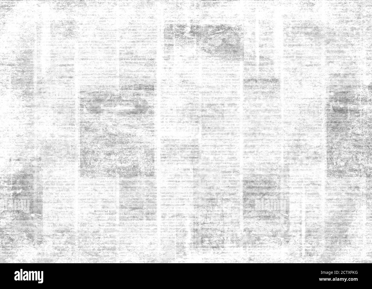 Old grunge newspaper collage horizontal texture. Unreadable vintage news paper pattern. Scratched paper textured page. Gray white newsprint background Stock Photo