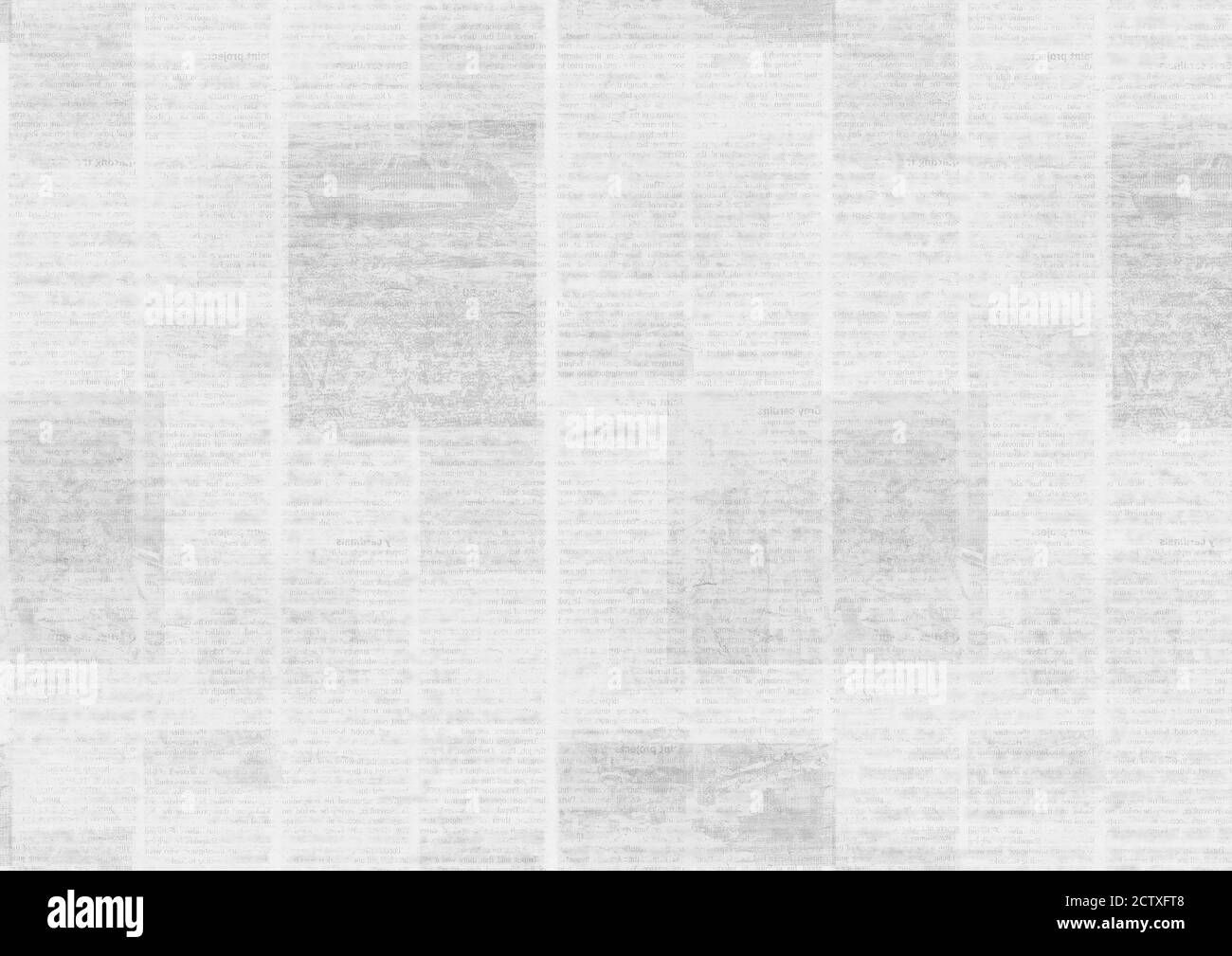 Newspaper old grunge collage horizontal texture. Unreadable vintage news paper pattern. Scratched paper textured page. Gray white newsprint background Stock Photo