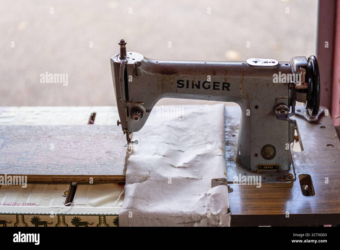 UK, London, Camden Town, 12 September 2020. Vintage sewing machine. Old sewing machine Stock
