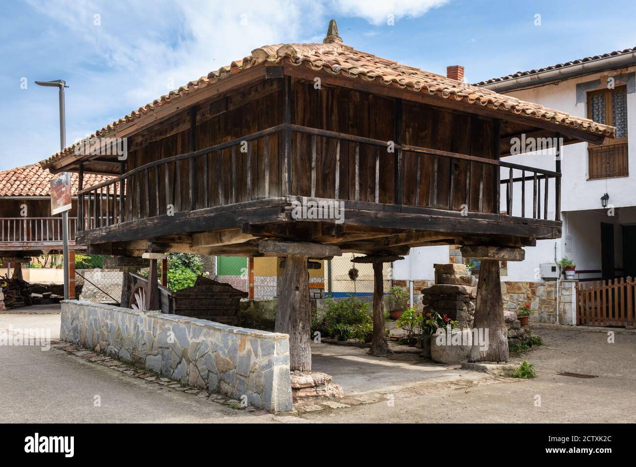 Spain; Sep 20: Hórreo, traditional granary from the North of Spain, built in wood and stone on four pillars that raise the horreo from the floor. Its Stock Photo