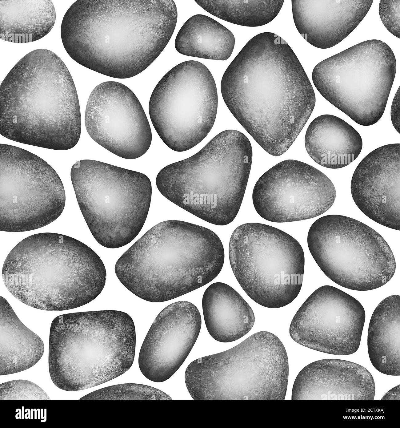 Seamless pattern of watercolor gray sea stones isolated on white ...