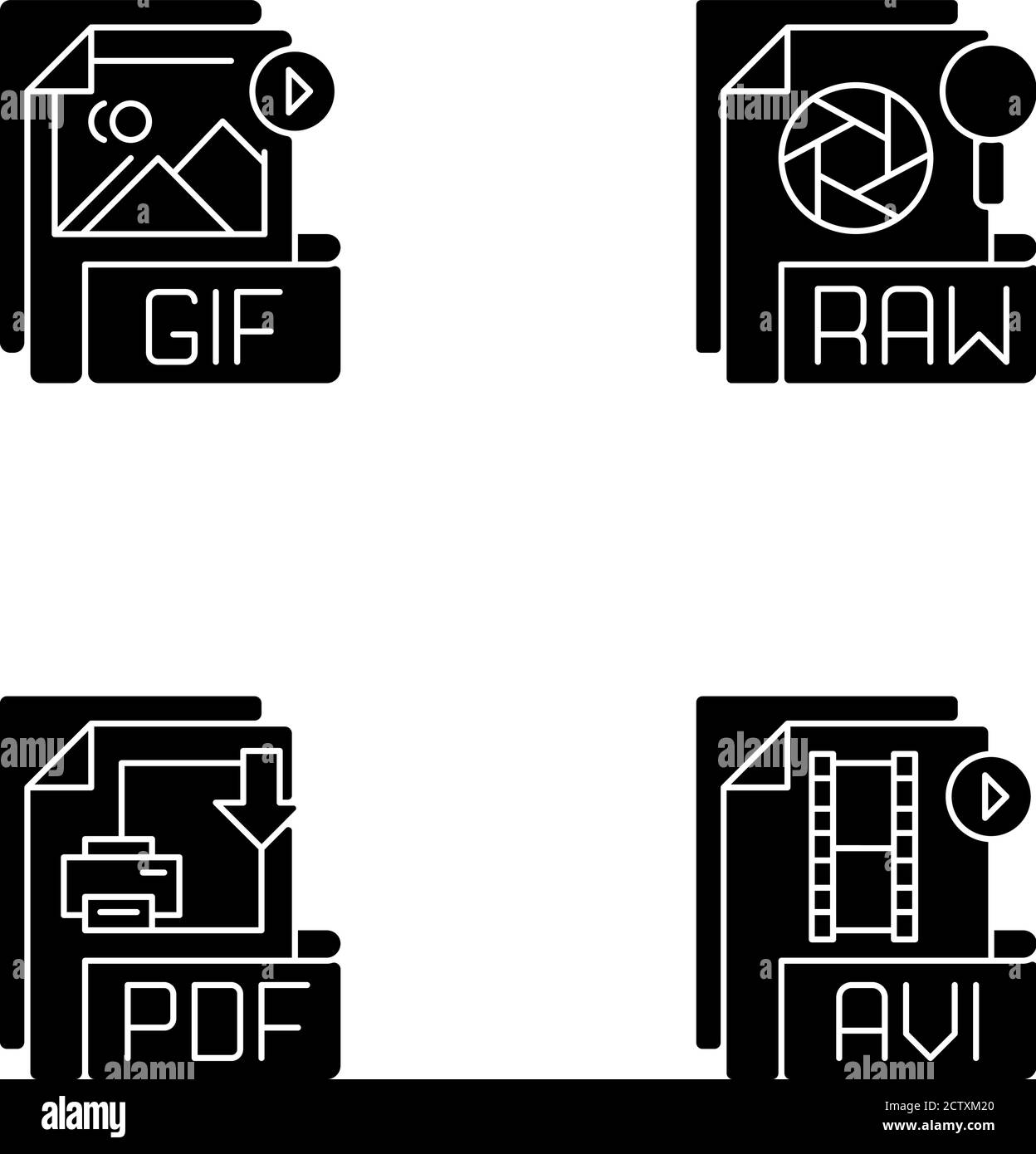 File types black glyph icons set on white space Stock Vector Image ...