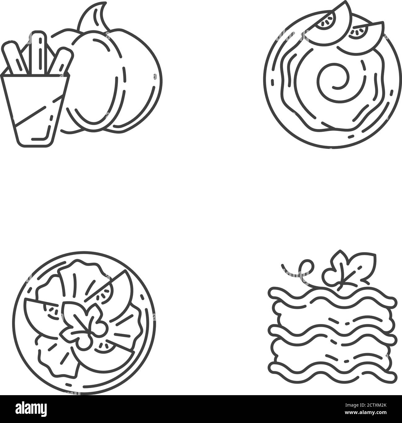 Gourd recipes linear icons set Stock Vector