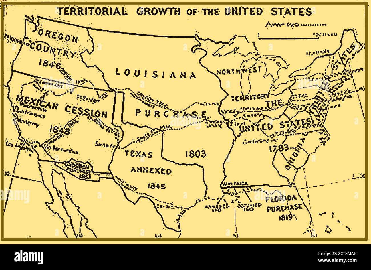 1933 map of the usa showing territorial growth. Stock Photo