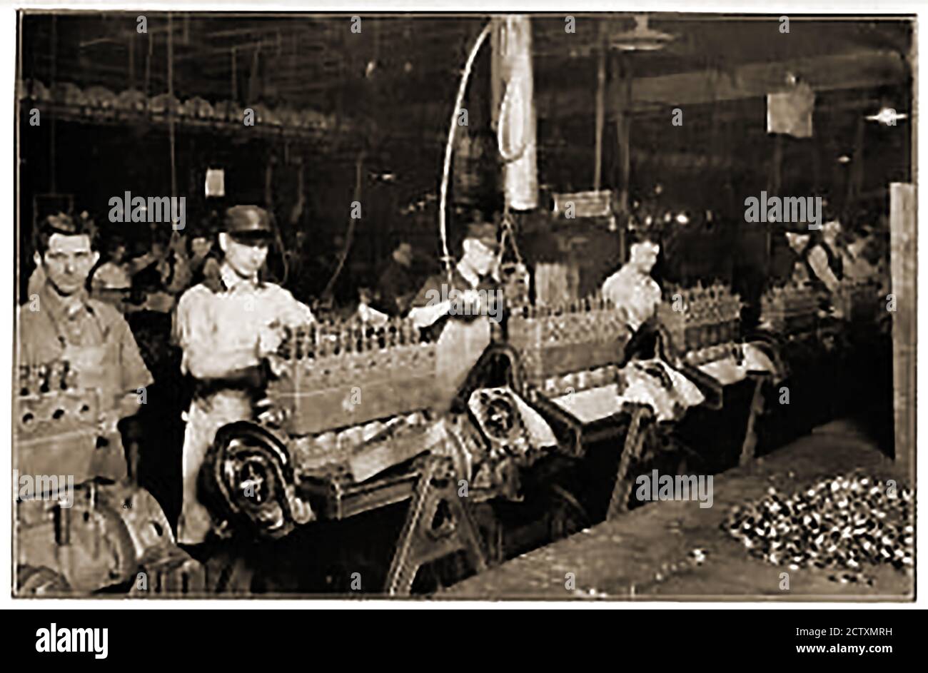 1929 printed photo of the assembly line of Buick Motors (USA) begun by automotive pioneer David Buick (1854-1929), a Scottish-born American  based inventor in Detroit.  It  was among the first American  recognisable automobile brands, eventually establishing  General Motors in 1908 Stock Photo