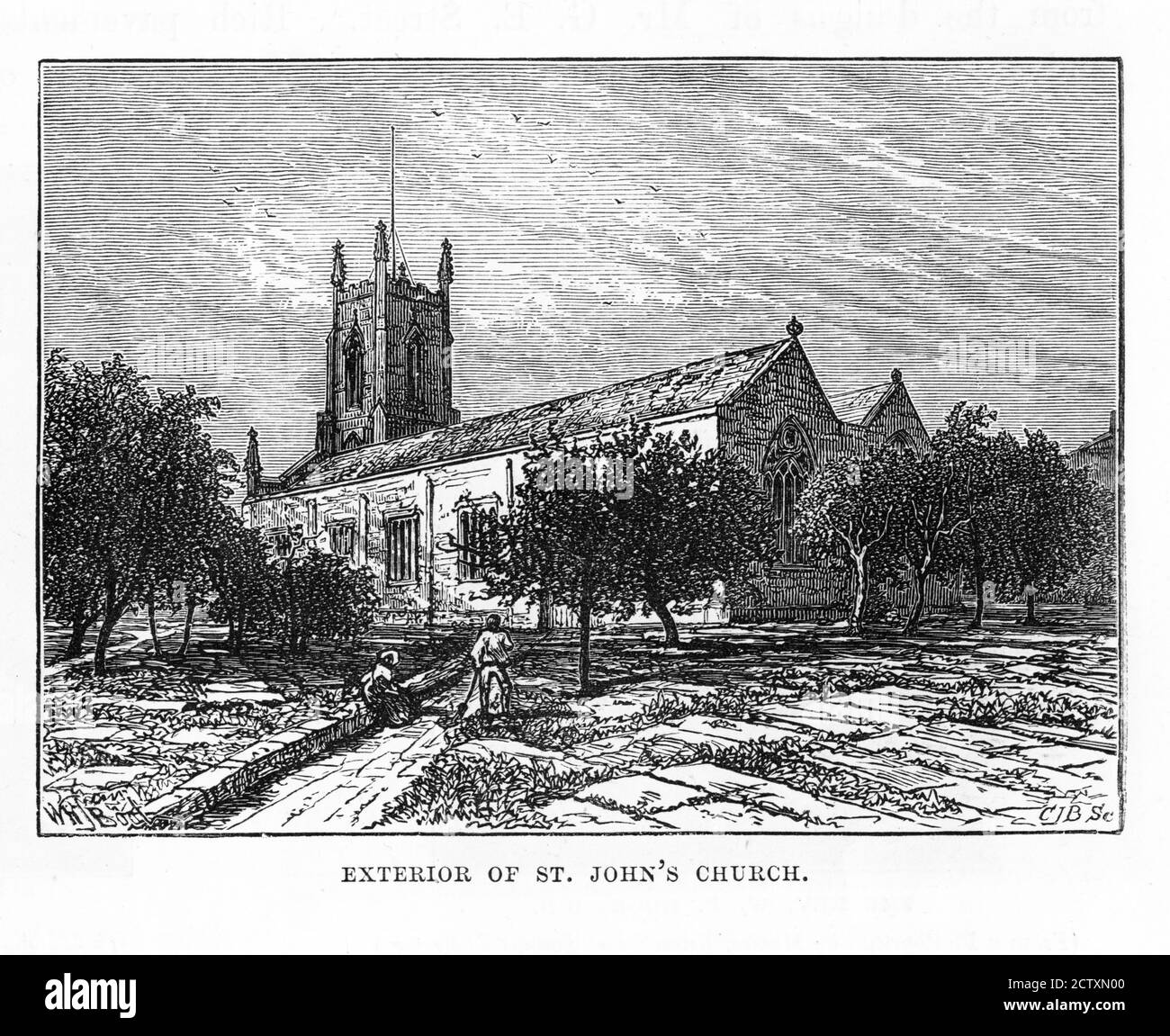St. John’s Church, Leeds, England Victorian Engraving Stock Photo