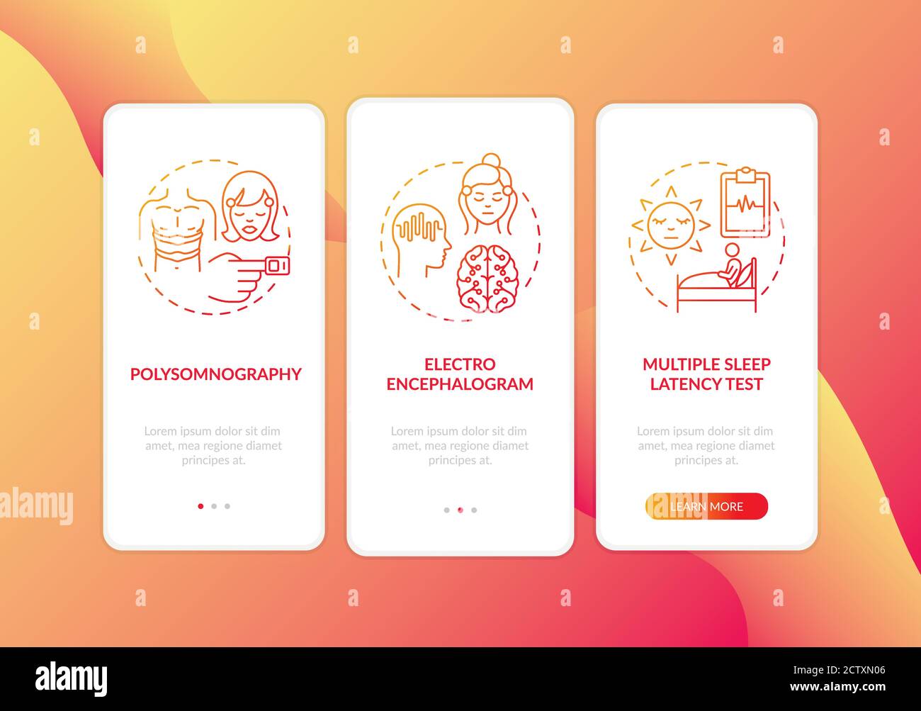 Daytime nap study red gradient onboarding mobile app page screen with concepts Stock Vector
