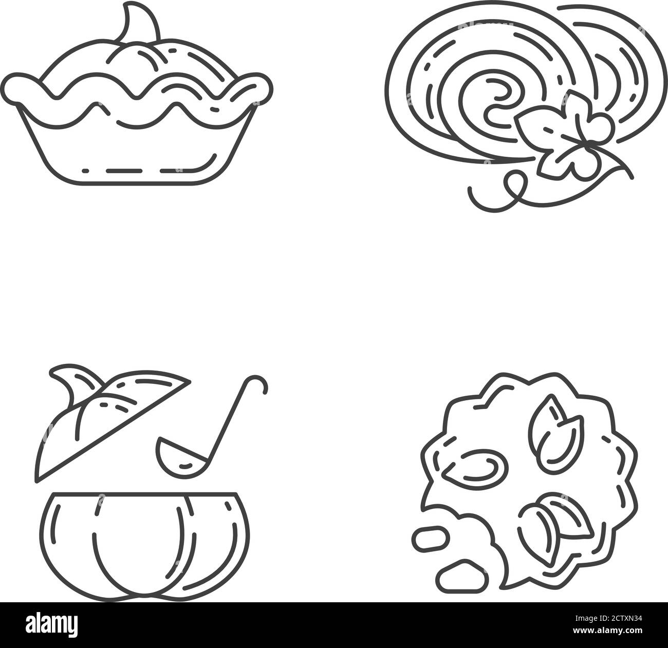 Autumn dishes recipes linear icons set Stock Vector