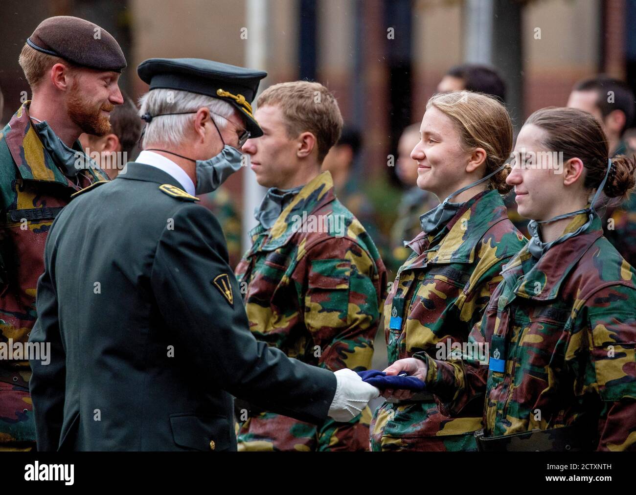 Brussel, Belgium. 25th Sep, 2020. King Filip and Princess Elizabeth of  Belgium at the Koninklijke Militaire School in Brussel, on September 25,  2020, to attend the Blauwe Mutsen Parade, it is the