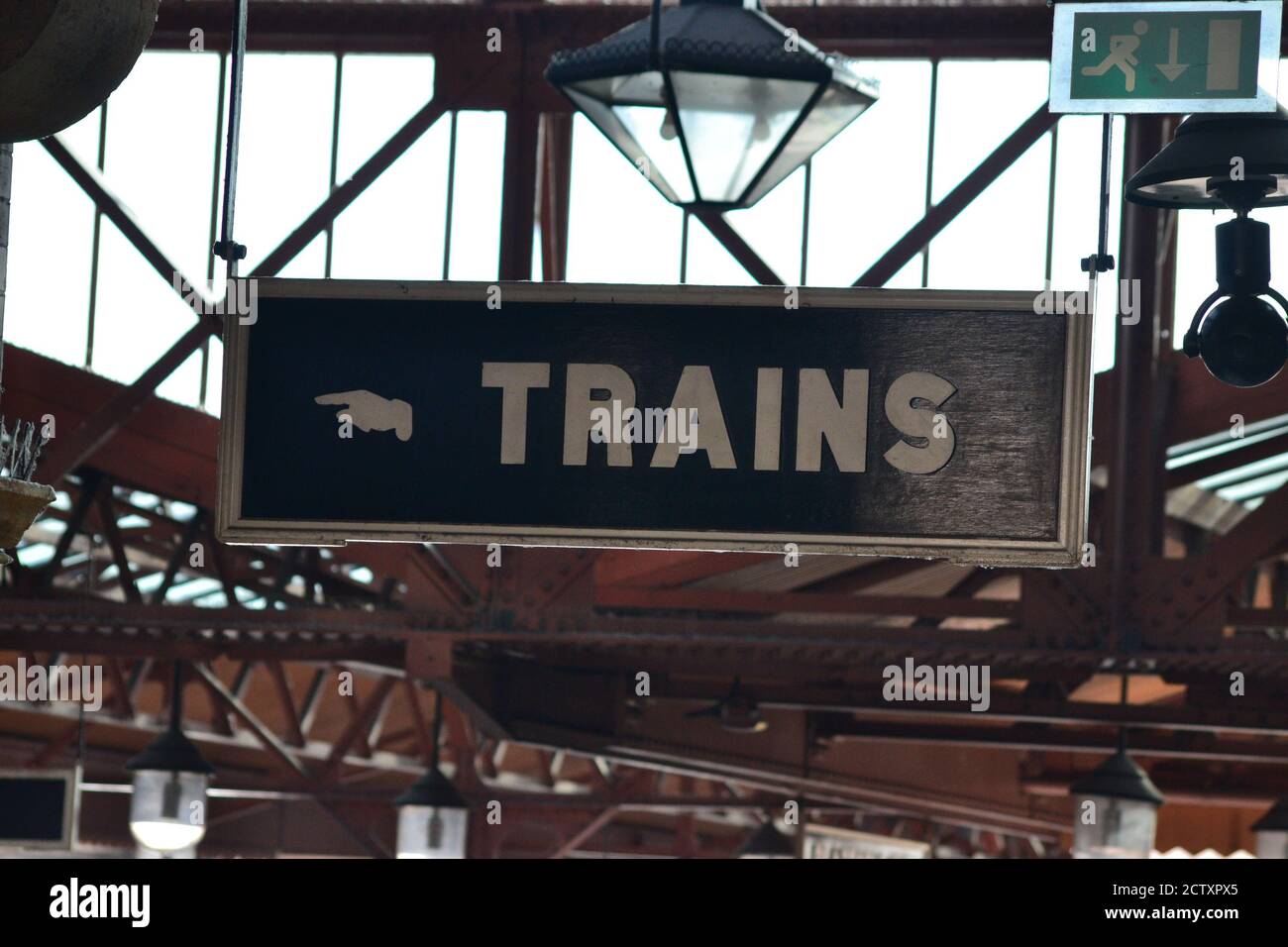 "Trains" sign in Moor Street railway station, Birmingham Stock Photo