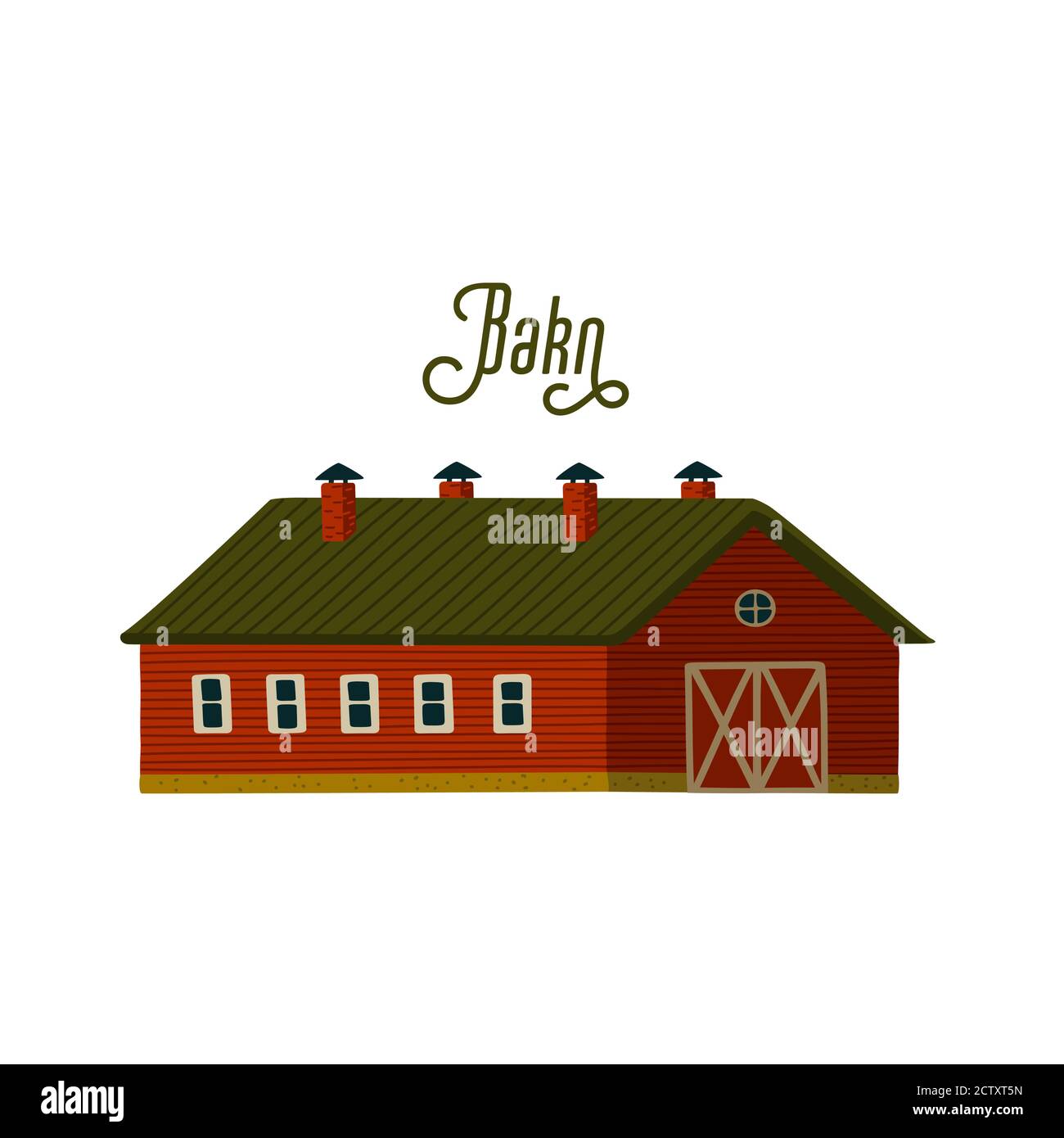 Red barn. Wooden Barn house in rustic retro style Stock Vector