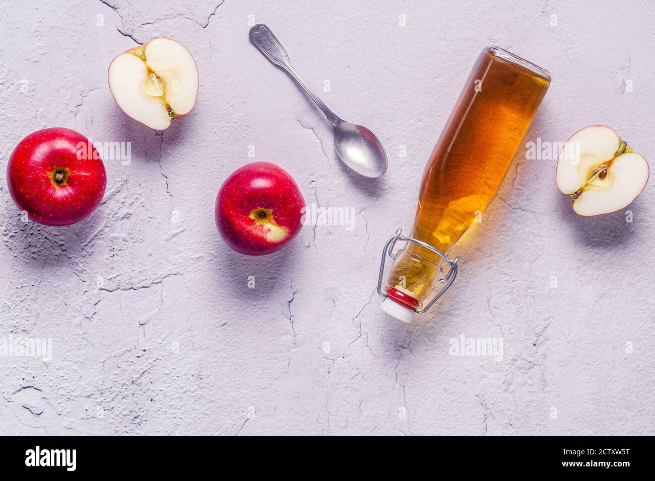Apple cider vinegar or fermented fruit drink, top view Stock Photo Alamy