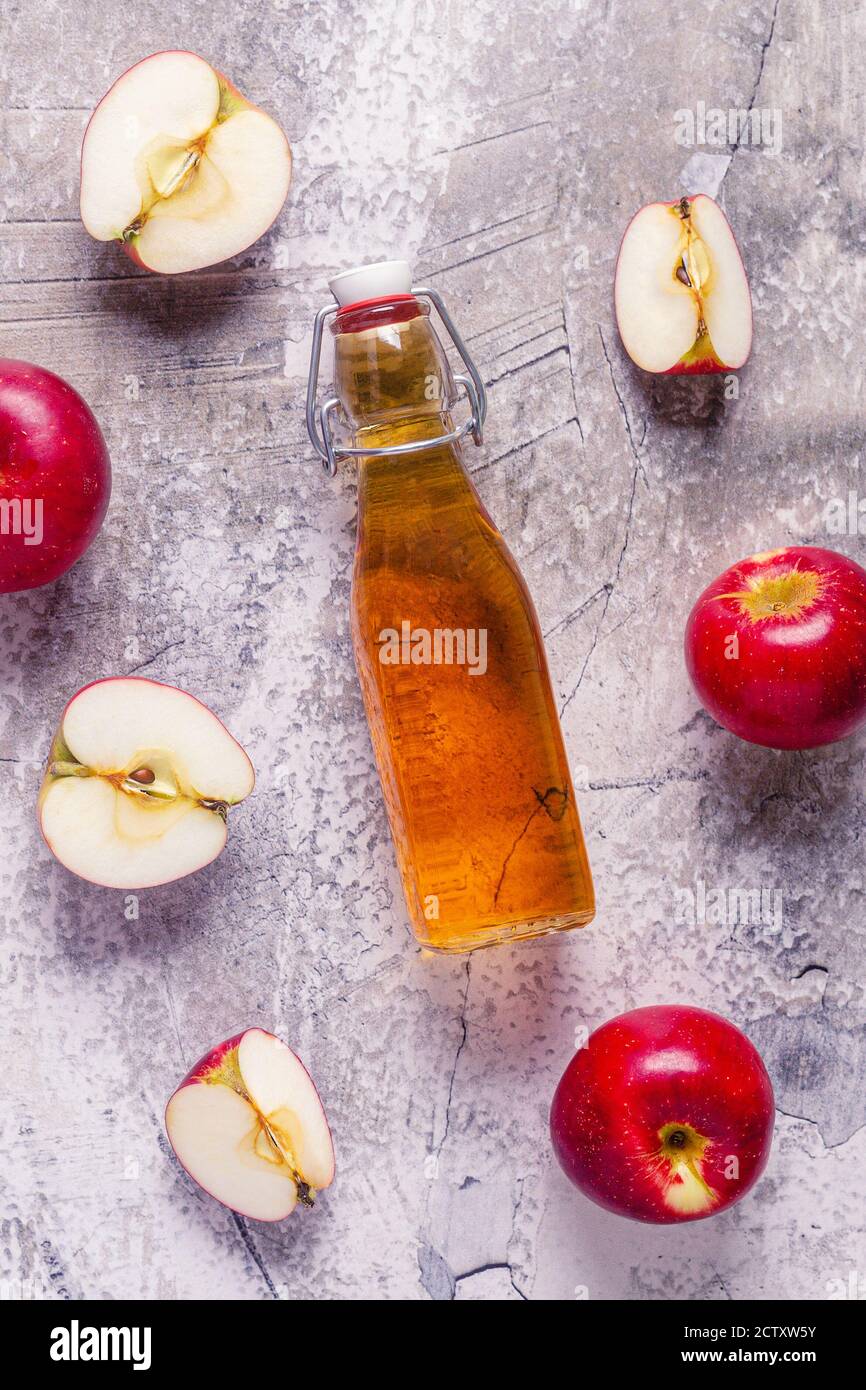 Apple cider vinegar or fermented fruit drink, top view Stock Photo Alamy