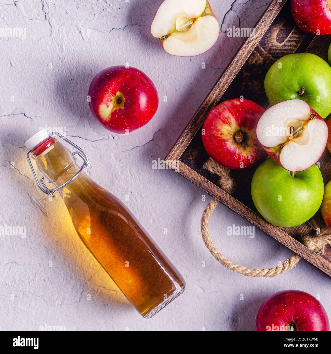Apple cider vinegar or fermented fruit drink, top view Stock Photo Alamy