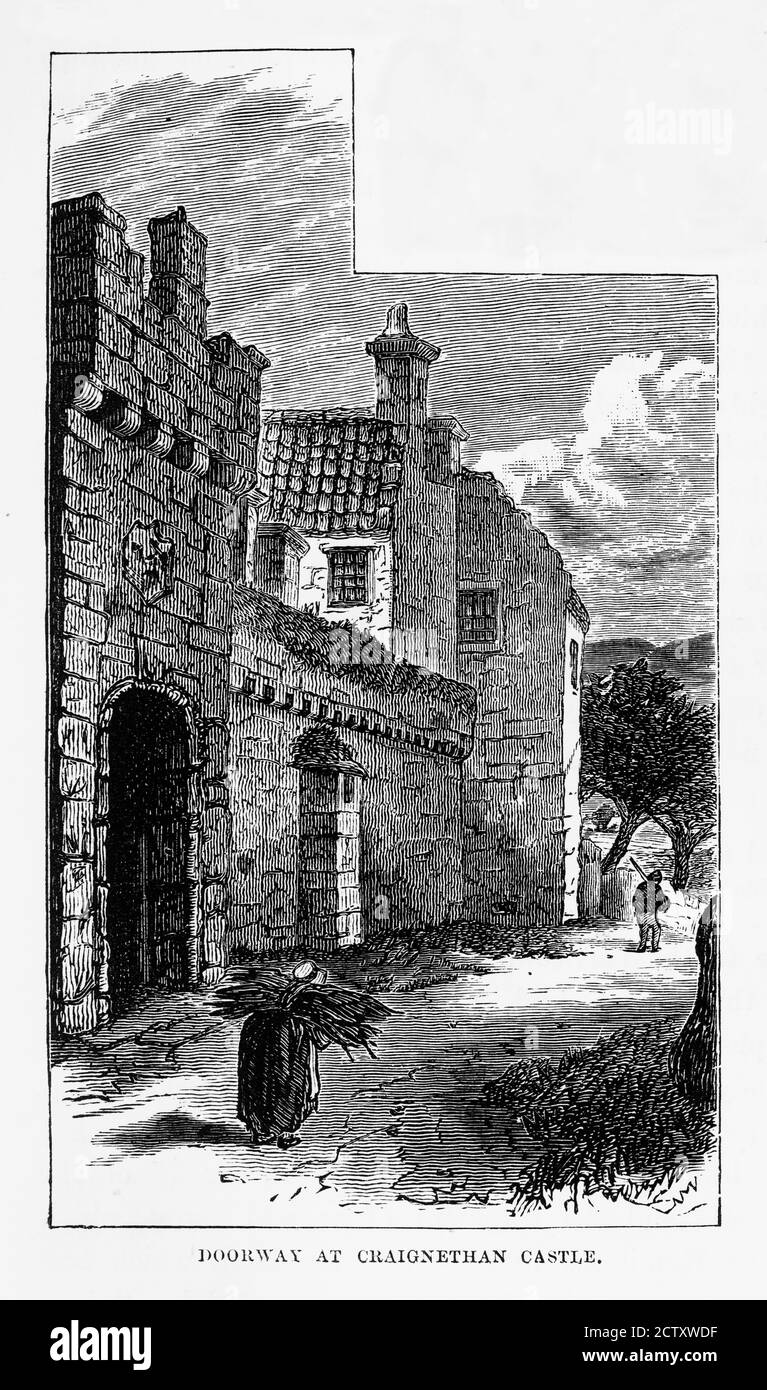 South Lanarkshire, Scotland, Craignethan Castle, Victorian Engraving, Circa 1840 Stock Photo