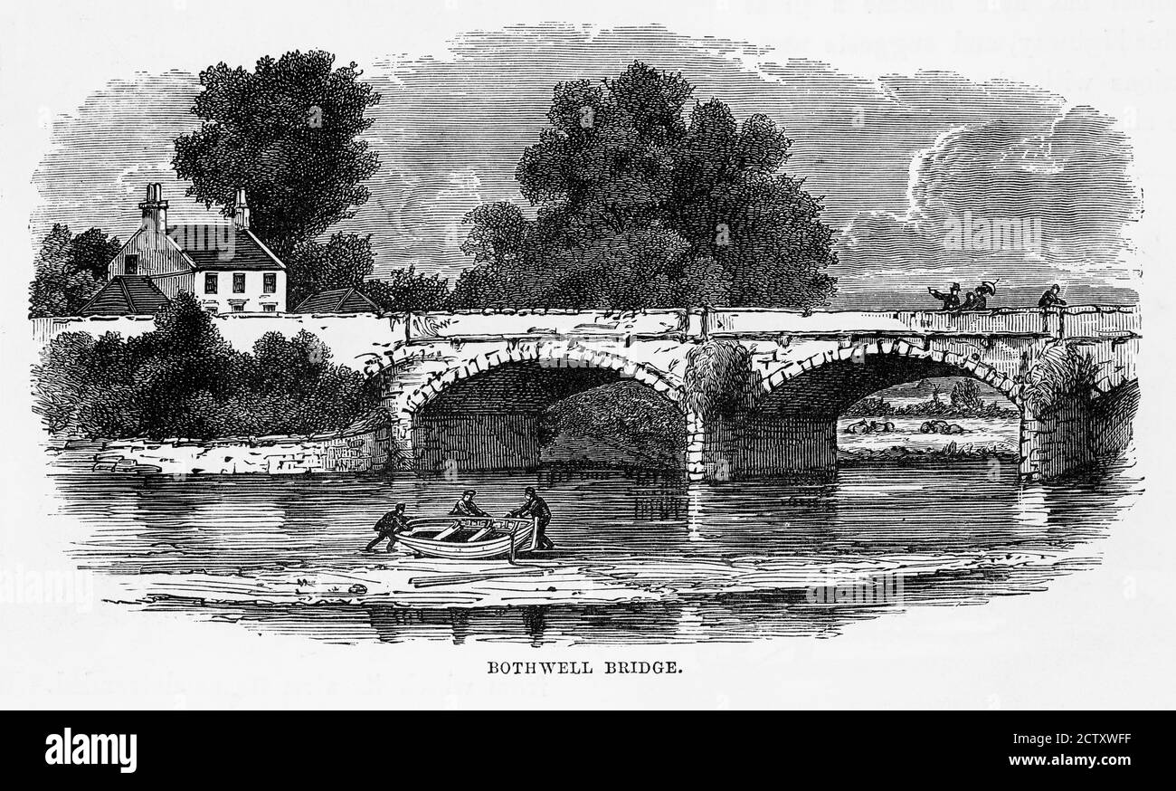 Bothwell Bridge, Bothwell, South Lanarkshire, Scotland Victorian Engraving, 1840 Stock Photo