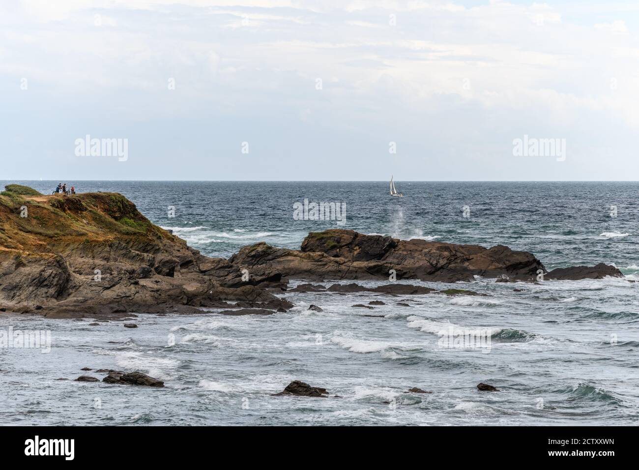 Rocky coast of the Atlantic Ocean in France near Sable d'olonne town ...