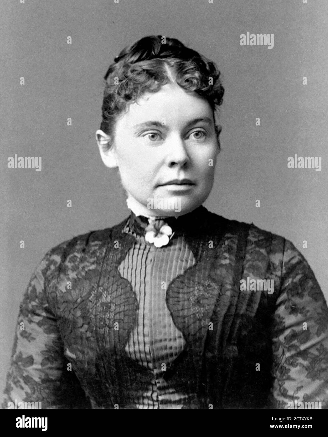 Lizzie Borden. Portrait of of Lizzie Andrew Borden (1860-1927), c.1890. Borden was accused and acquitted of the axe murder of her father and stepmother. Stock Photo