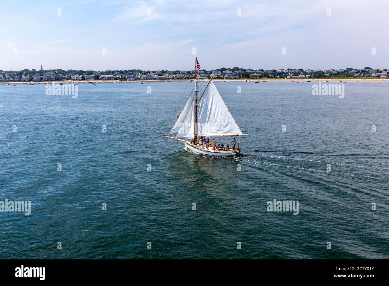 Sailing boat from ferry to Nantucket, Hyannis, Barnstable, Cape Cod peninsula, Massachusetts, USA Stock Photo