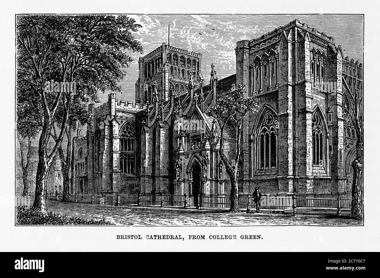 Bristol Cathedral in Yorkshire, England Victorian Engraving, Circa 1840 Stock Photo