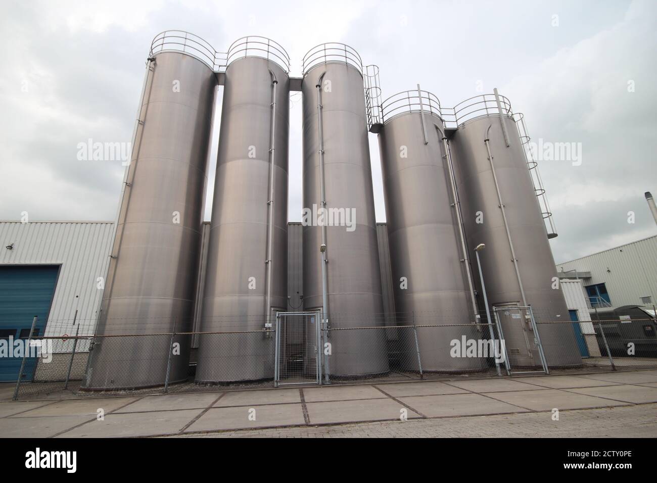 Silo with PVC granulate for thermoplastic packages at factory in Zevenhuizen Stock Photo