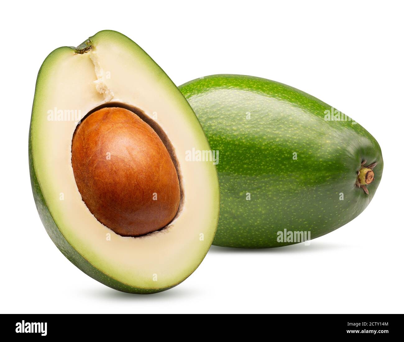 two halves of avocado isolated on a white background. Stock Photo