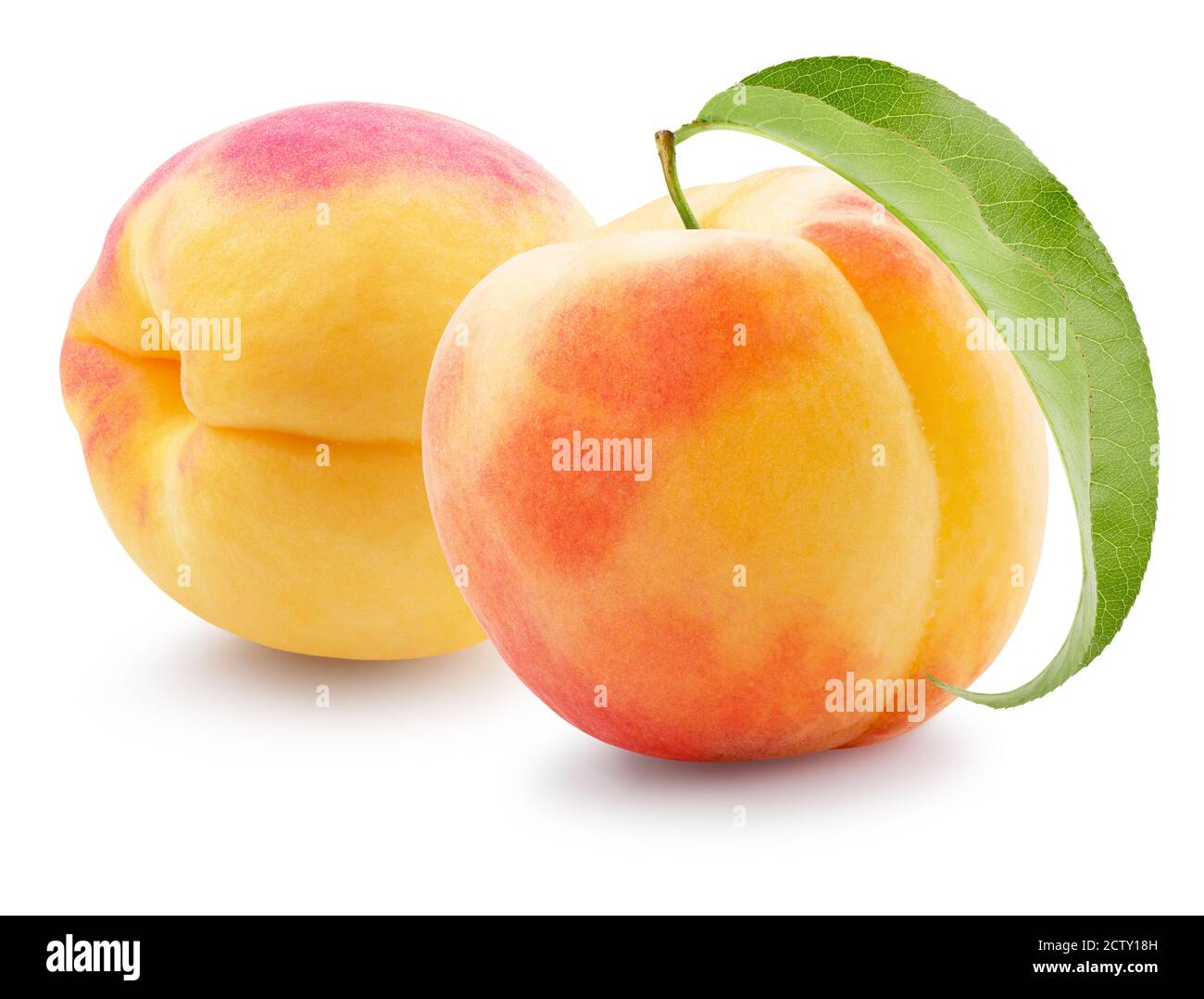 peaches with leaf isolated on a white background. Stock Photo