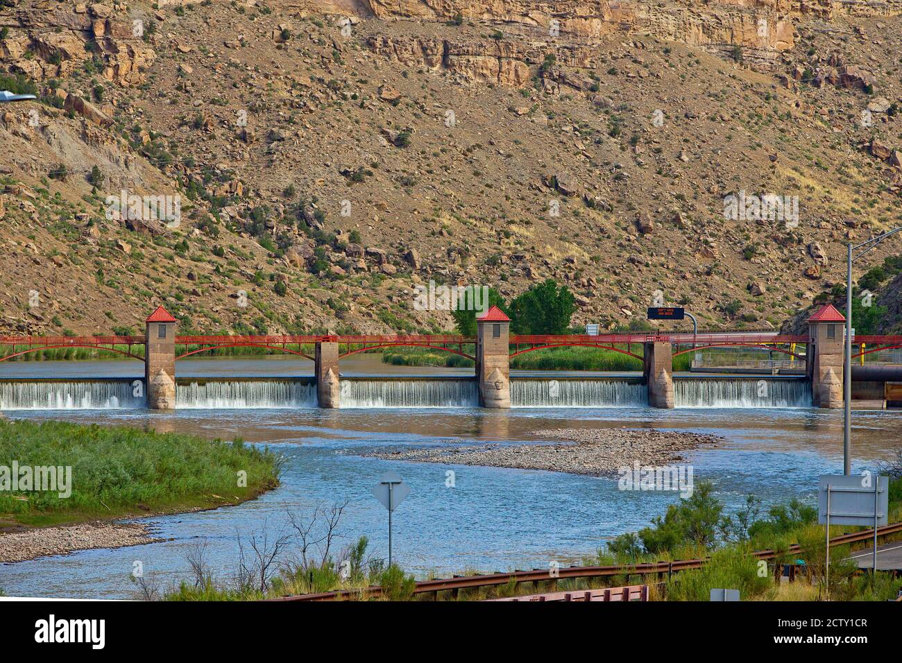 Diversion dam in the De Beque Canyon of the Colorado River Stock Photo