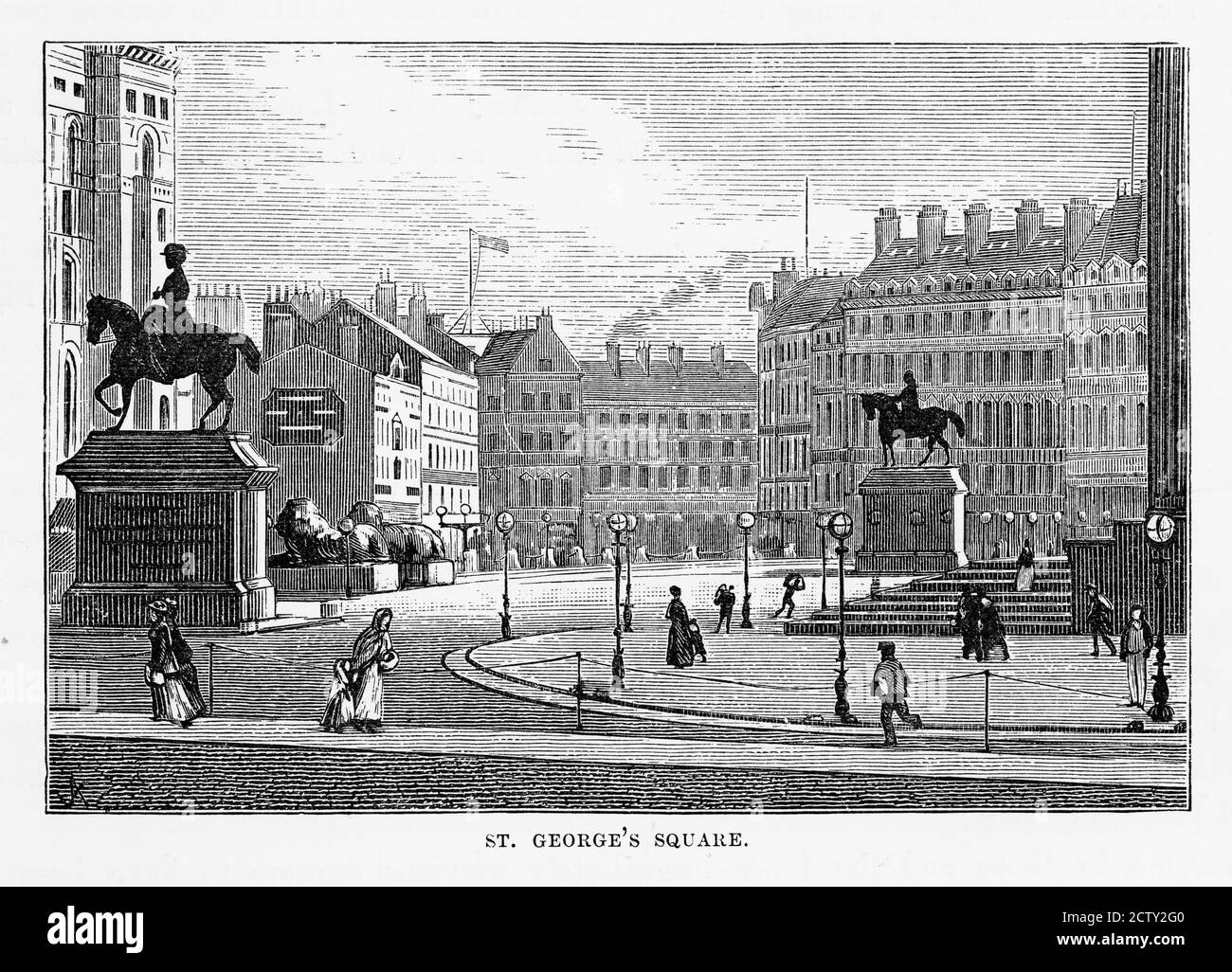 St. George’s Square Liverpool, England Victorian Engraving, 1840 Stock ...