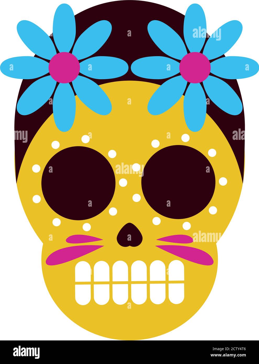 traditional mexican skull head with flowers flat style icon vector ...