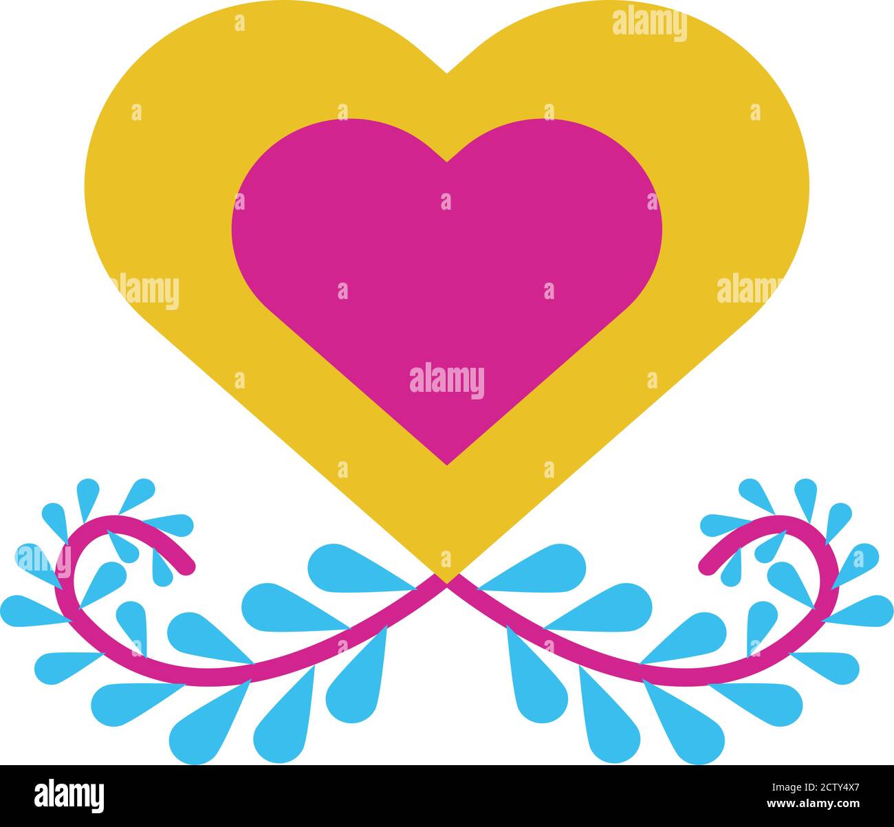 heart with branch with leafs flat style icon vector illustration design Stock Vector