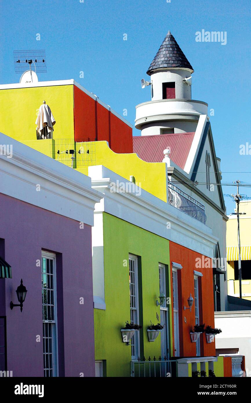 Colourful houses in Bokaap neighbourhood of Cape Town, South Africa Stock Photo