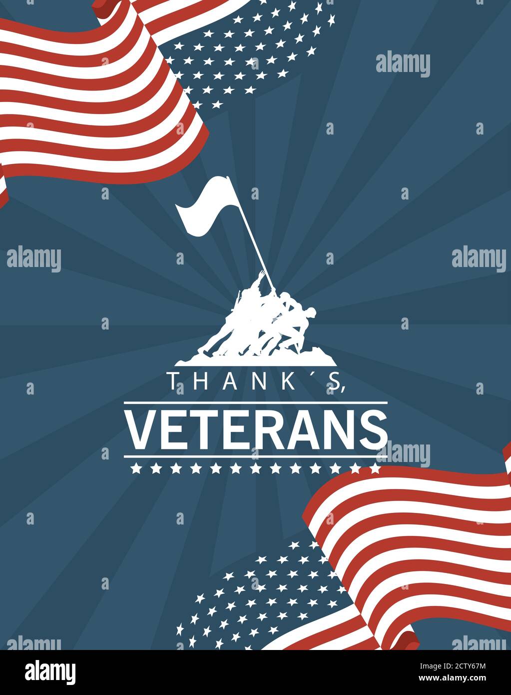 happy veterans day lettering in poster with soldier lifting flag in ...