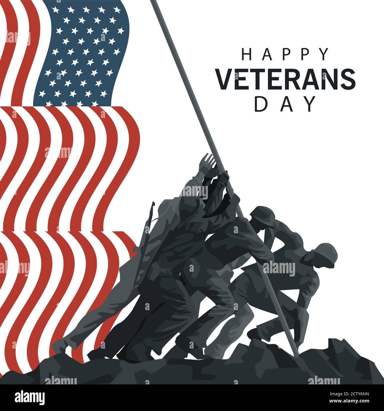 Happy Veterans Day Lettering In Poster With Soldier Lifting Flag In Pole Vector Illustration 