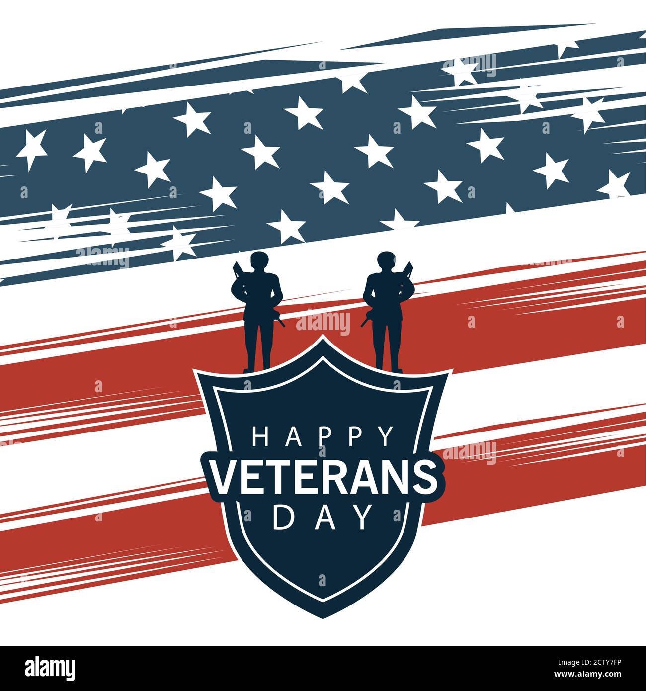 happy veterans day lettering in poster with shield and soldiers in usa ...