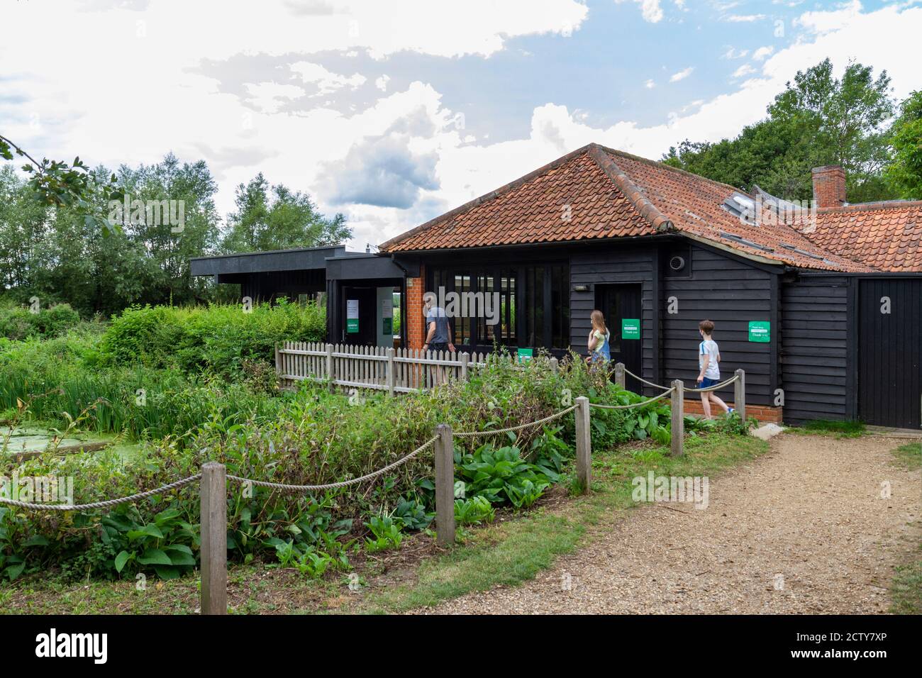 The National Trust  cafe close to Flatford Mills, beside the River Sour, East Bergholt, Suffolk, UK. Stock Photo