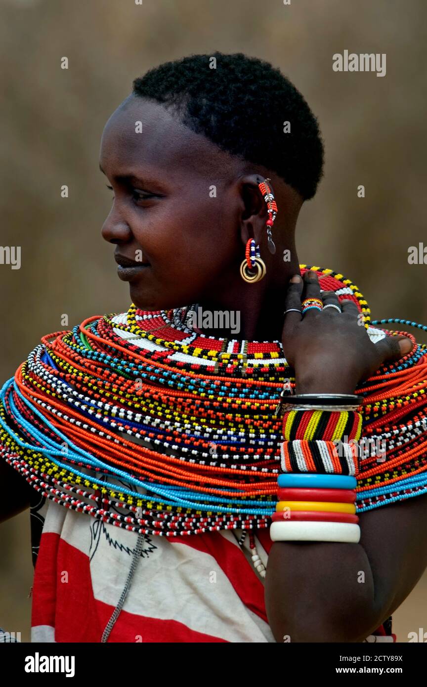 Side profile of a Samburu tribal woman Stock Photo