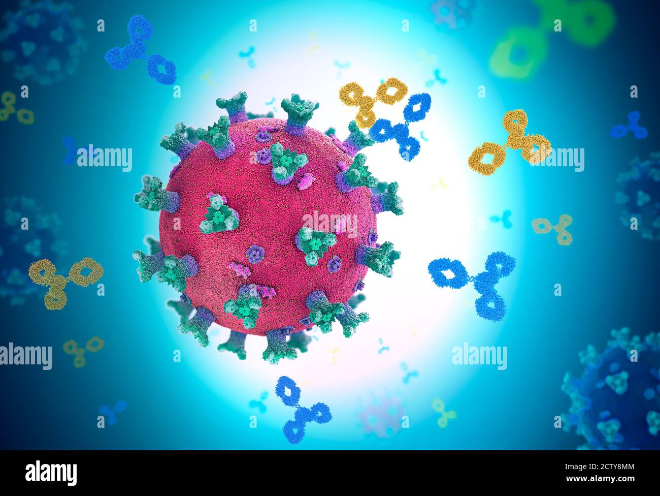 Antibodies attacking a virus particle, 3d illustration Stock Photo - Alamy