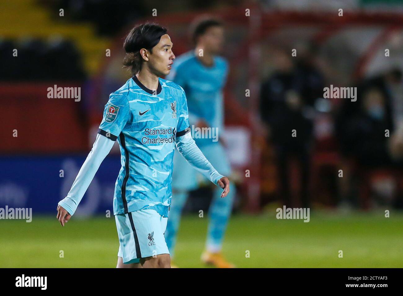 Liverpool forward Takumi Minamino (18) during the English League Cup, EFL Carabao Cup, football match between Lincoln City and Liverpool on September Stock Photo