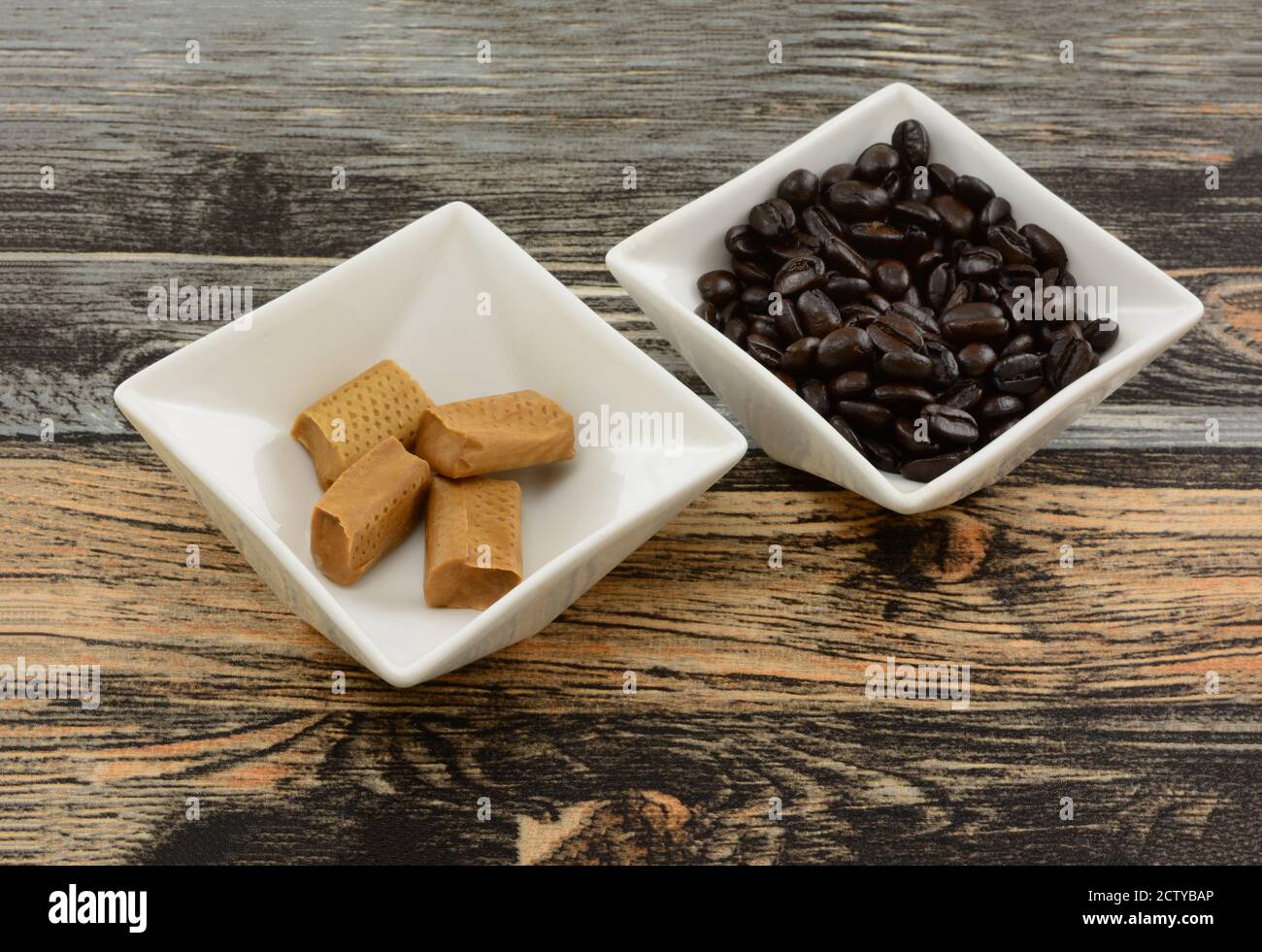 Cafe con leche coffee toffee candy and coffee beans in white candy