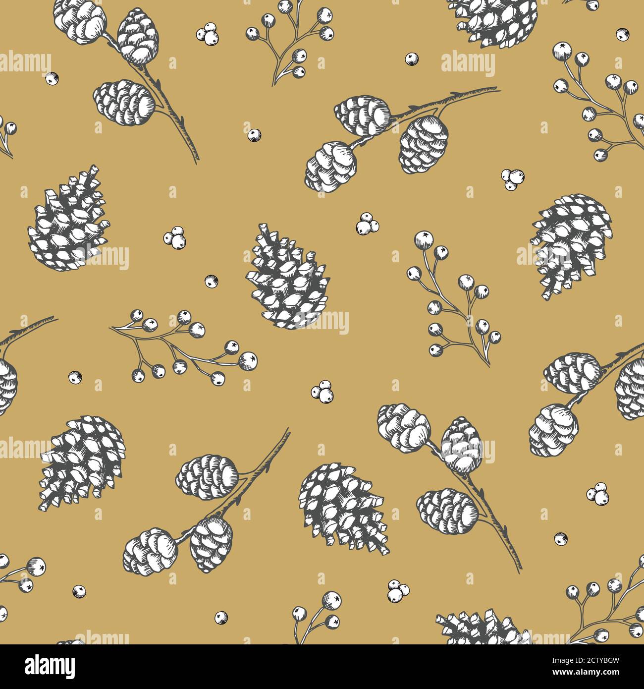 Xmas Seamless pattern with Christmas Tree Decorations, Pine Branches ...