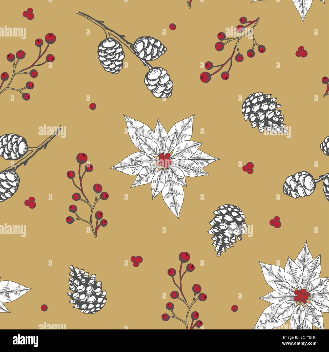 Xmas Seamless pattern with Christmas Tree Decorations, Pine Branches ...
