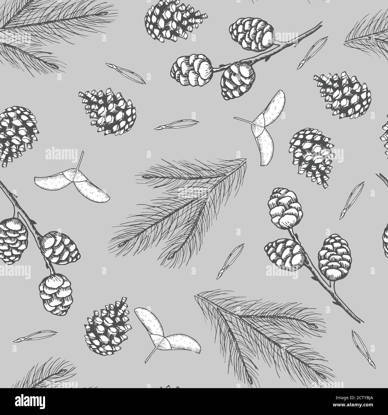Xmas Seamless pattern with Christmas Tree Decorations, Pine Branches ...