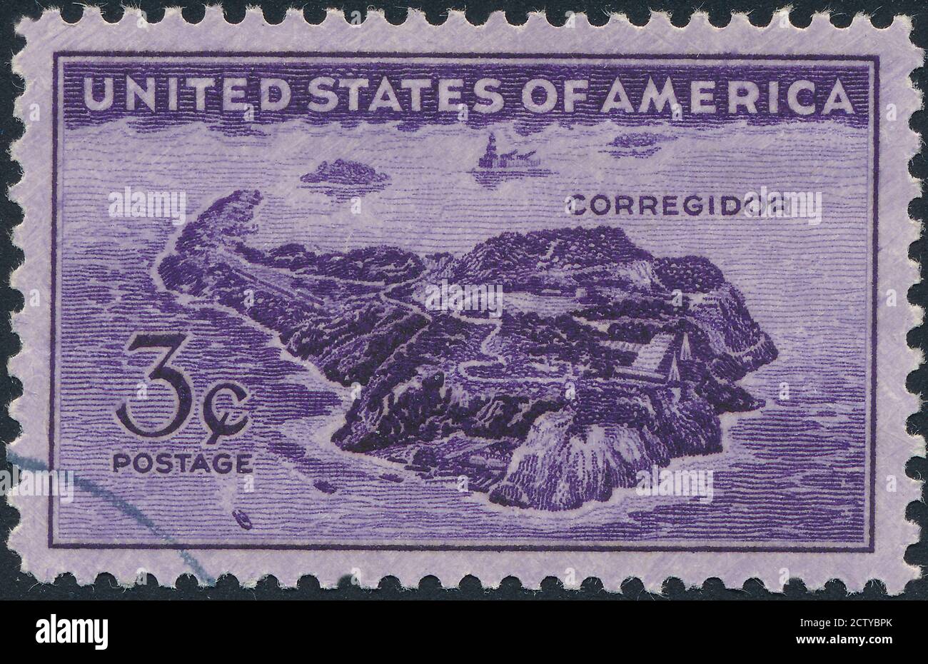 Postage stamp printed in USA shows View of Corregidor, Philippines Issue, Final resistance of the US and Philippine defenders on Corregidor, 1944 stoc Stock Photo