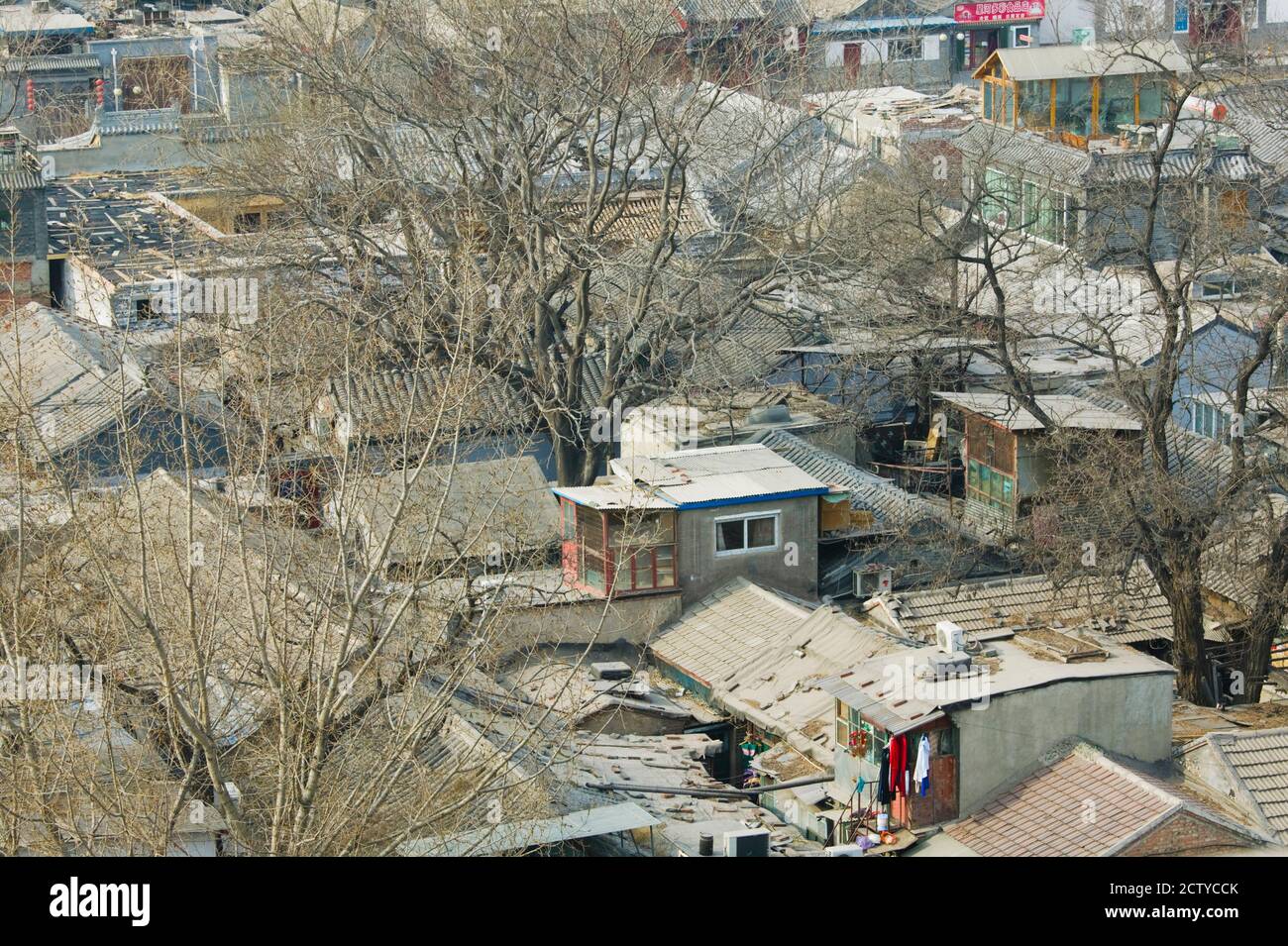 Rooftop view of traditional houses in Beijing Hutong area from atop Old Drum Tower, Dongcheng District, Beijing, China Stock Photo